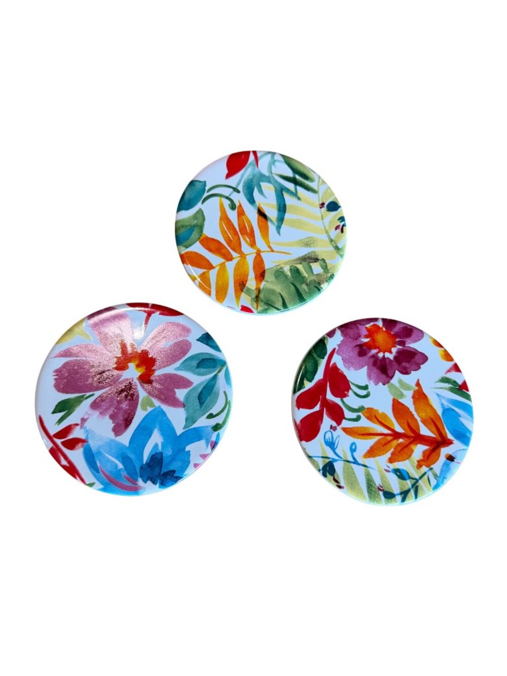 Pier 1 Floral Ceramic Coasters Set of 3 Watercolor Tropical Round Vibrant Colors